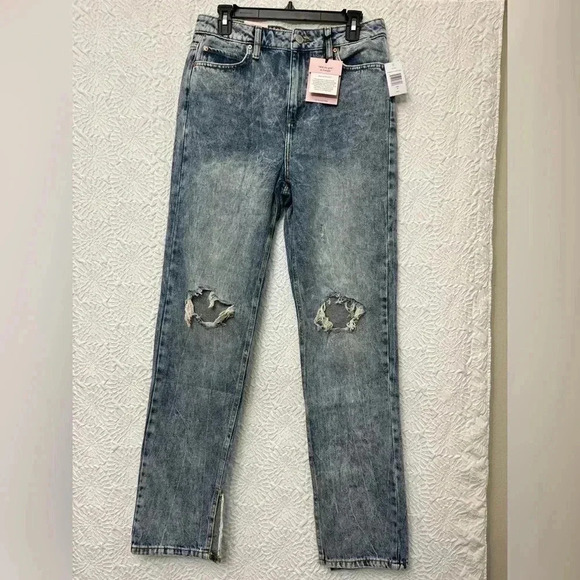 Avec Les Filles Cool Girl Distressed High Rise Straight Jeans 29 Workshop Blue - Picture 16 of 16